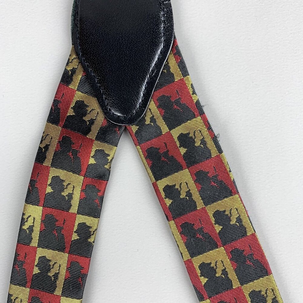 Lee Allison Film Noir Detective Smoking Gun Red & Gold Silk Suspenders Braces